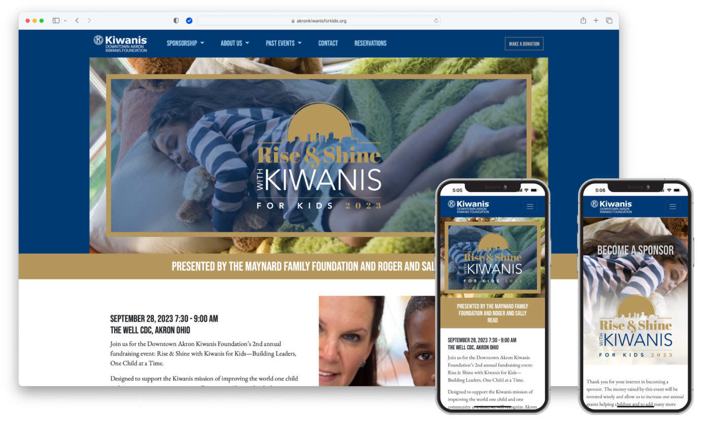 Image of mobile and desktop views of the Akron Kiwanis for Kids Microsite