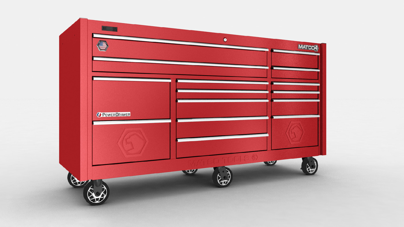 image of a red, 3-bay toolchest