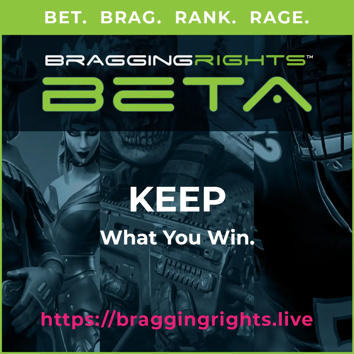 BraggingRights beta Instagram ad encouraging gamers to keep what they win on the esports wagering platform.