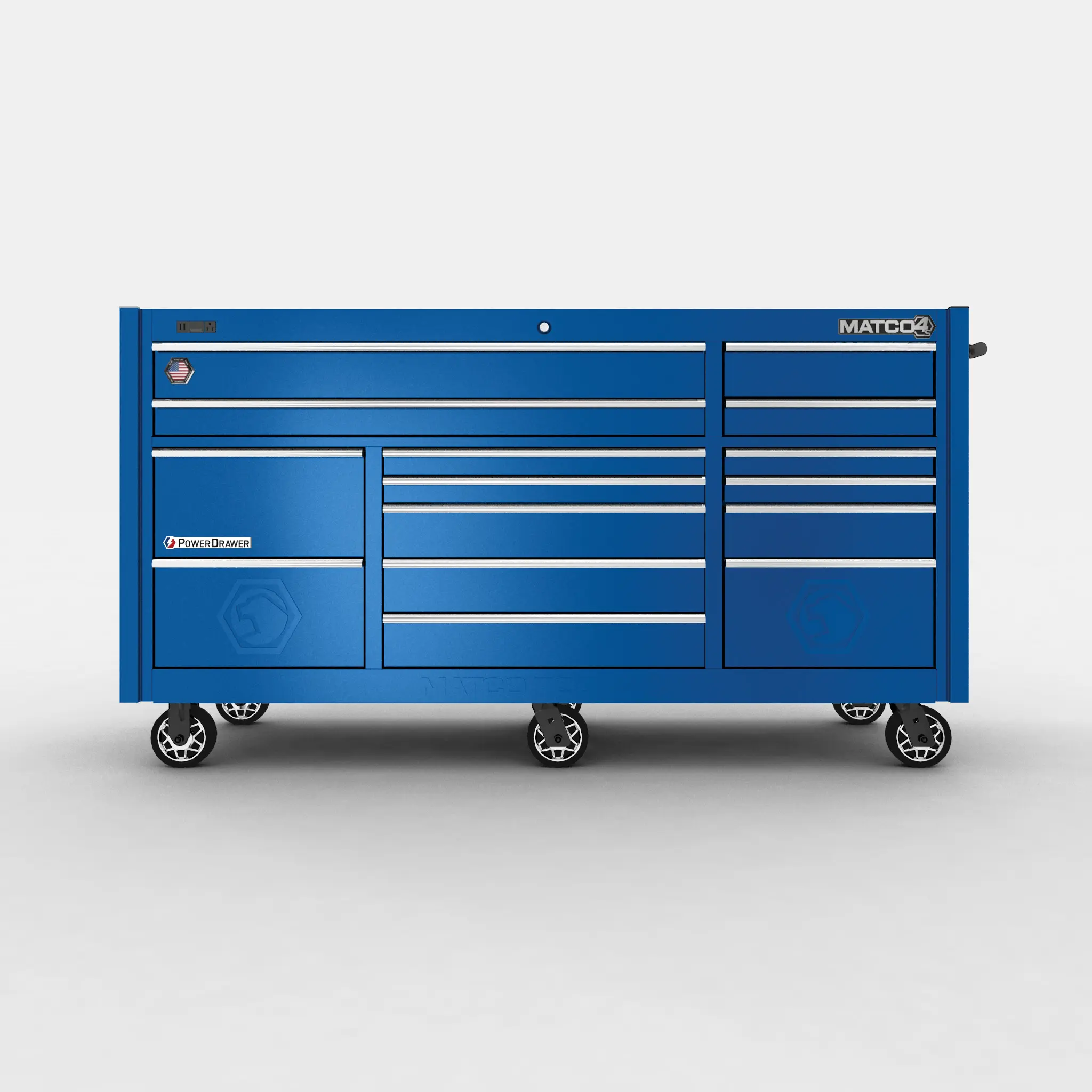 3D generated Image of blue toolbox with chrome handles