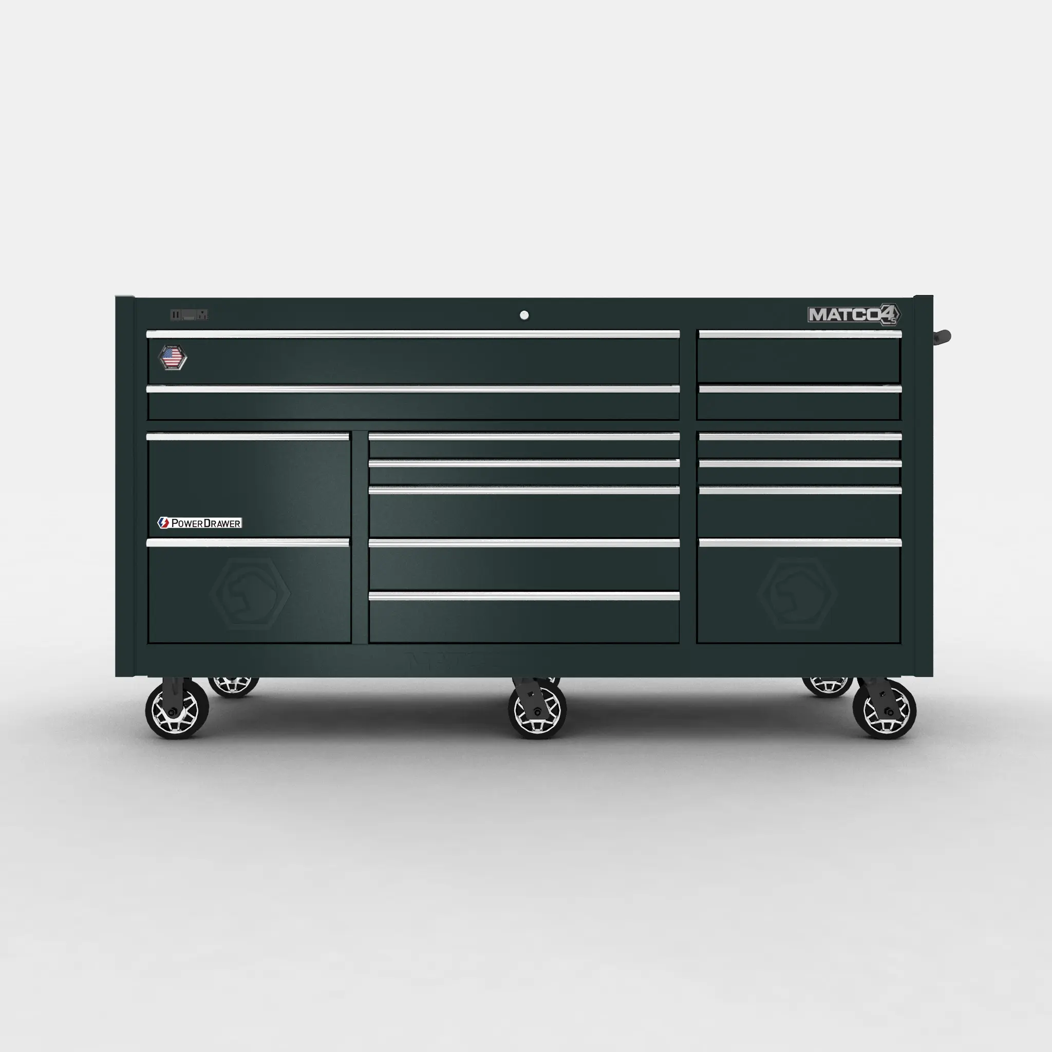 3D generated Image of a dark colored toolbox with chrome handles