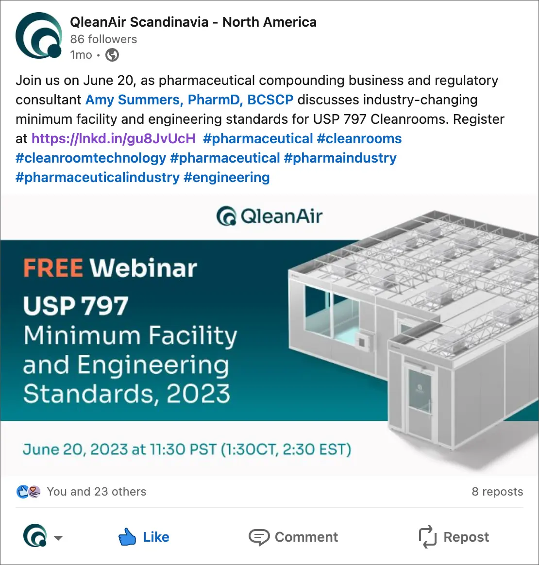 LinkedIn Social Media image promoting the USP 797 Webinar