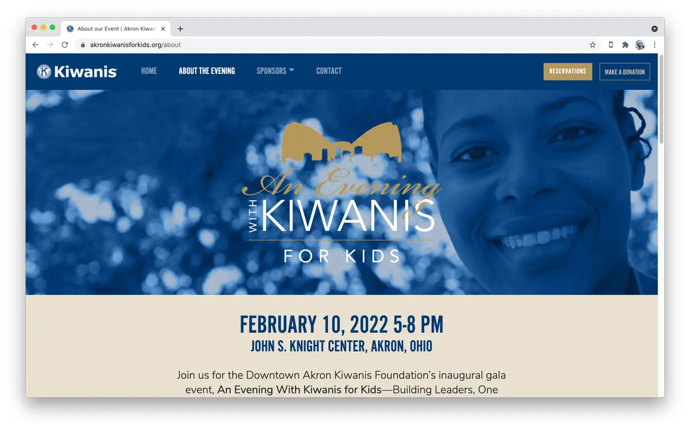 An Evening with Kiwanis for Kids Microsite