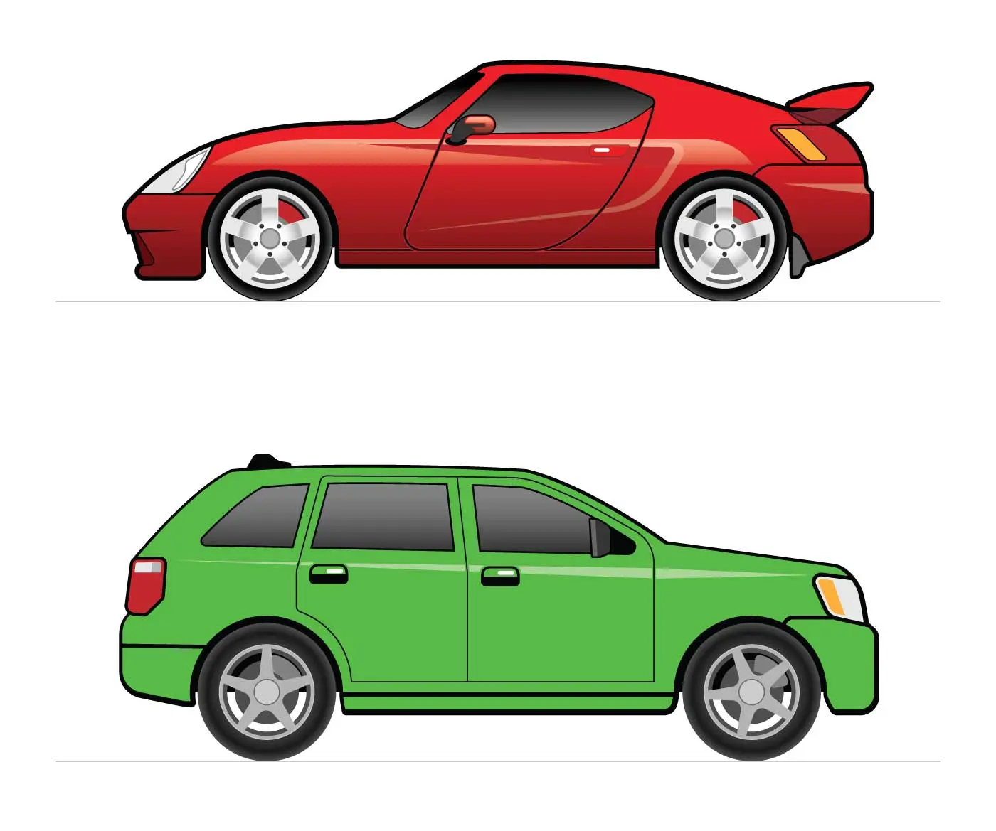 Illustrated sports car and SUV from animated Watershed Carwash roadside LED signage.
