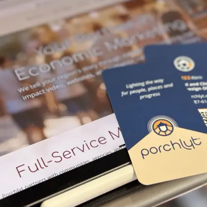 Porchlyt brand identity materials shown as part of a community-focused economic development branding project.