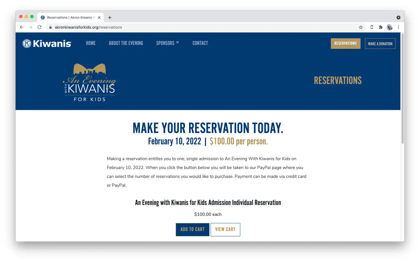 An Evening with Kiwanis for Kids Microsite