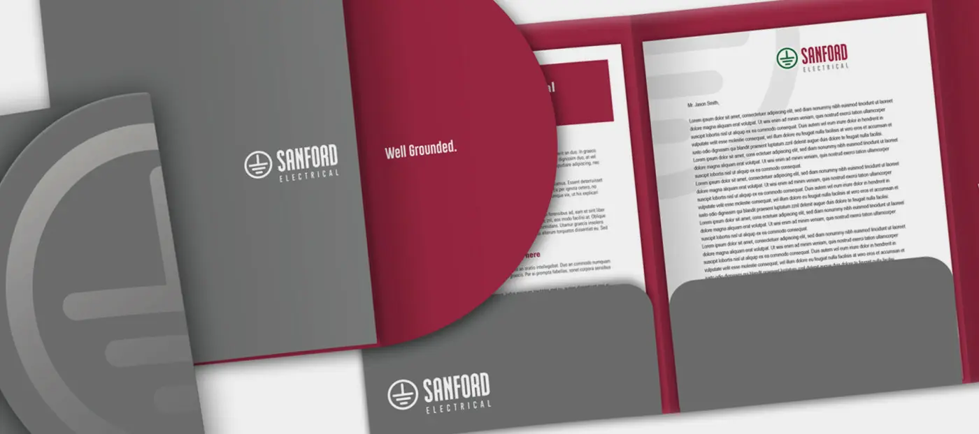 Image of a custom die-cut pocket folder and stationary