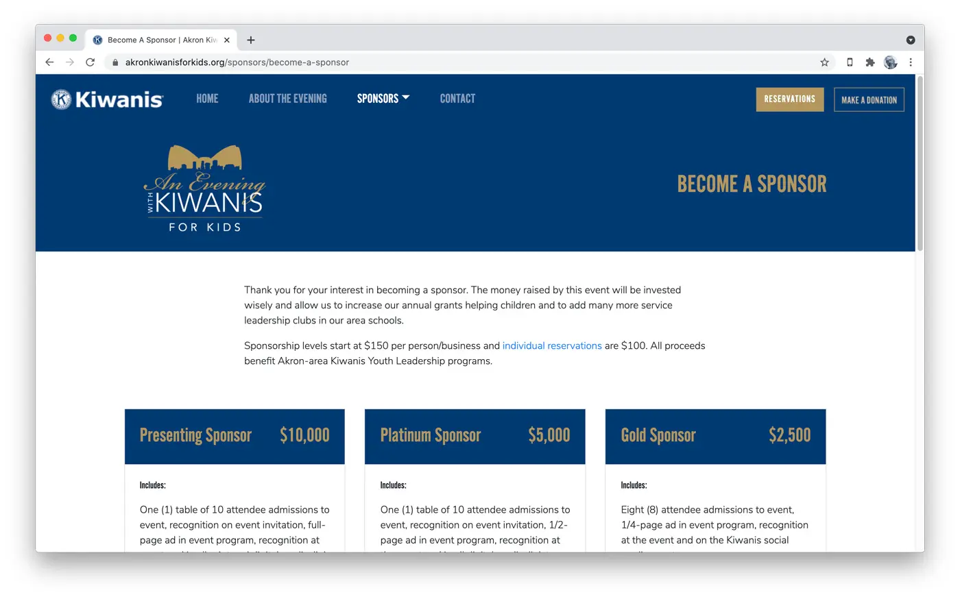 An Evening with Kiwanis for Kids Microsite