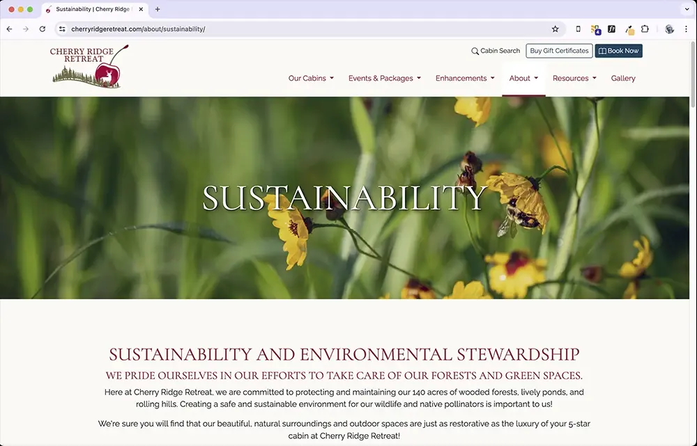 The sustainability page reinforces CRR's commitment to the environment