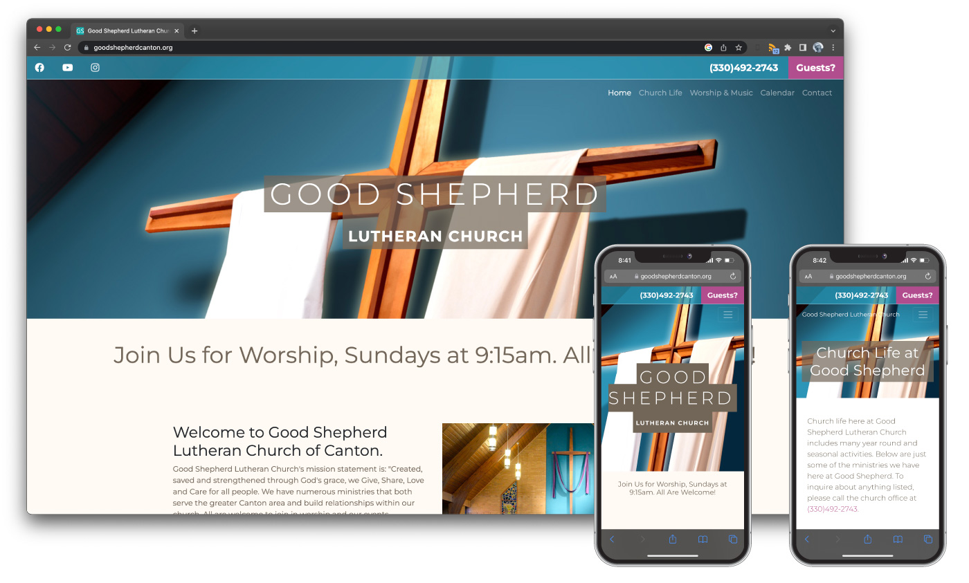 image of the Good Shepherd Church website in Canton, Ohio