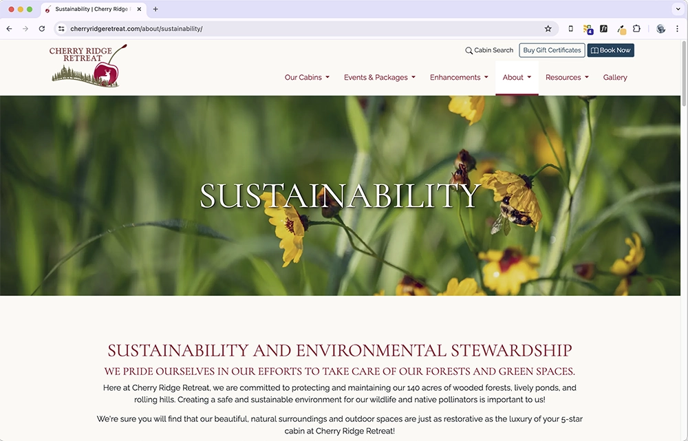 
							The sustainability page reinforces CRR's commitment to the environment